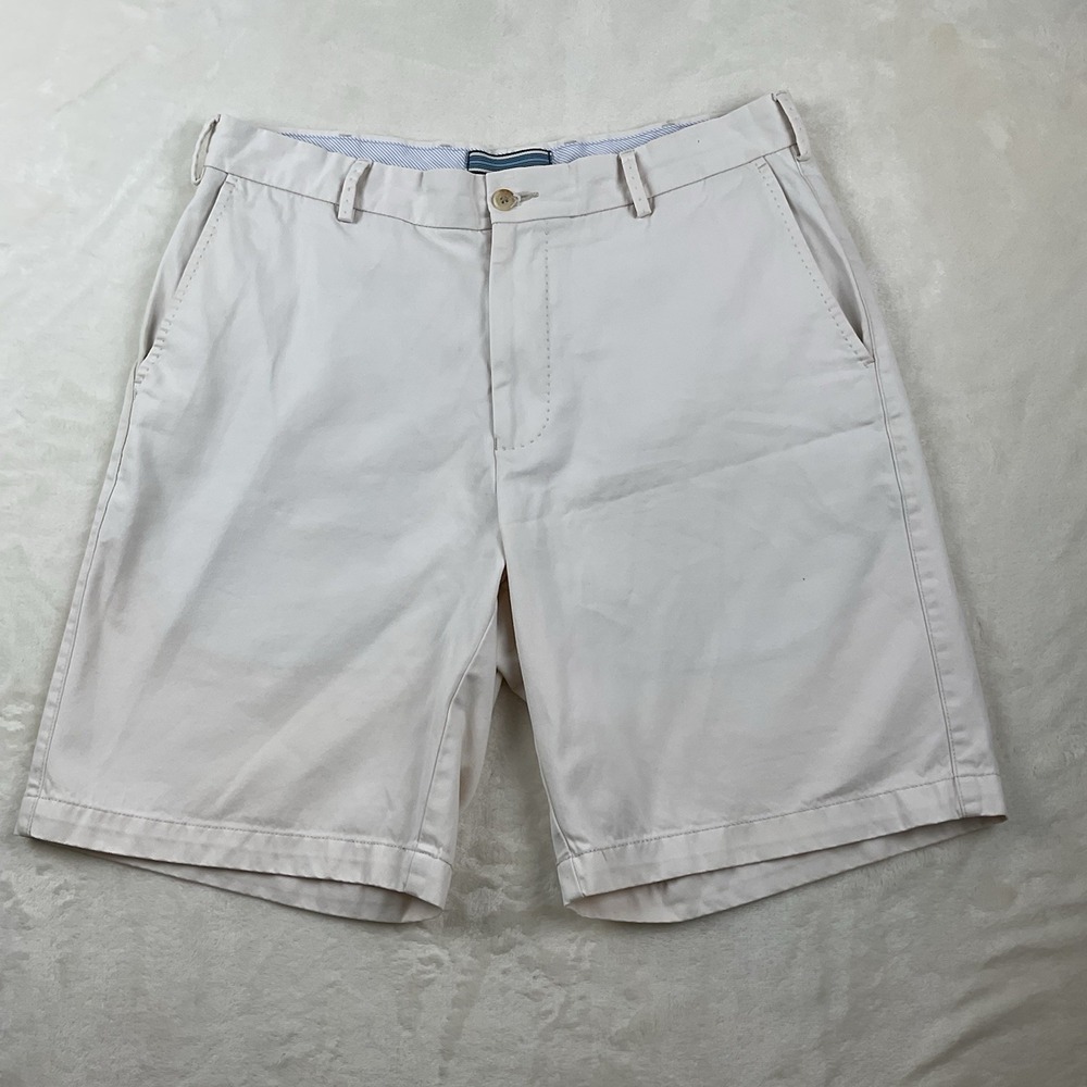 Peter Millar Mens Beige Chino Shorts Size 34 Flat Front Classic Fit Made in Peru